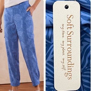 SOFT SURROUNDINGS NWT WOMEN GO LIVELY PRINTED CARGO JOGGER PANTS ROYALE BLUE